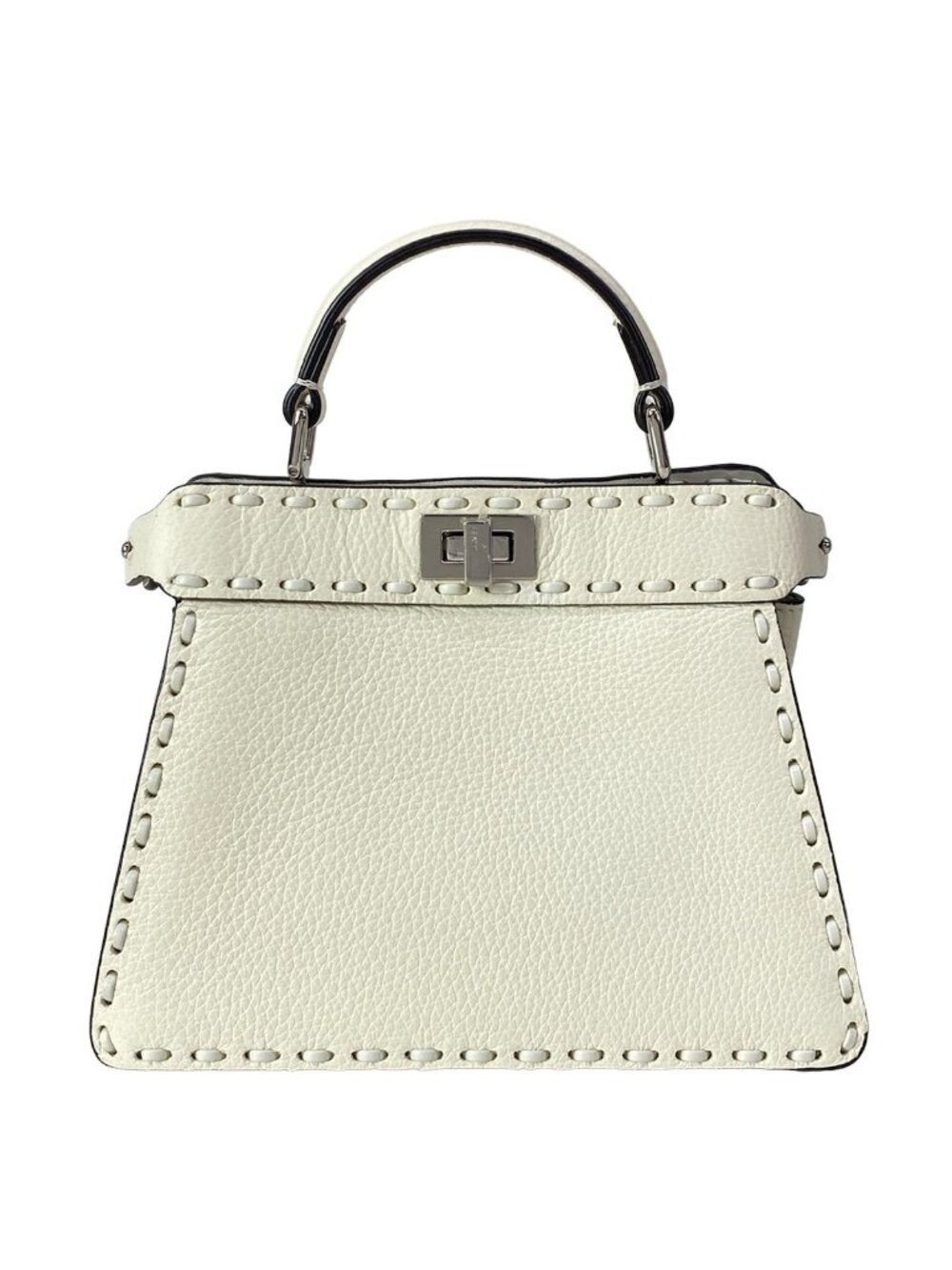 Fendi Handbag Peekaboo ISeeU Petit Selleria White Leather